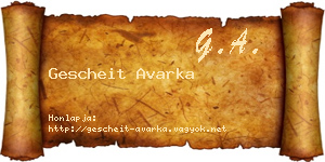 Gescheit Avarka névjegykártya